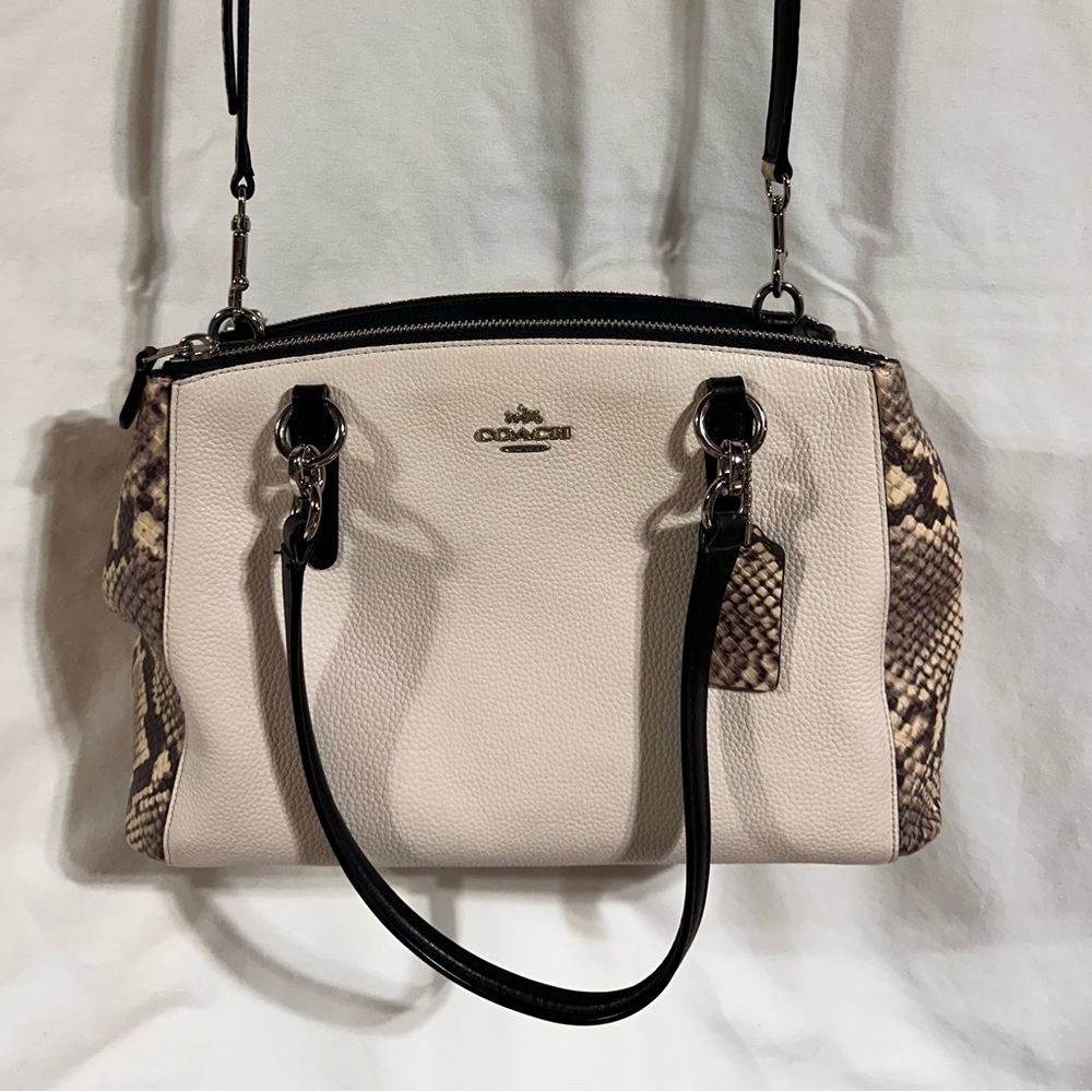 Coach Medium Christie Crossbody with Snake Embossed Leather Trim.